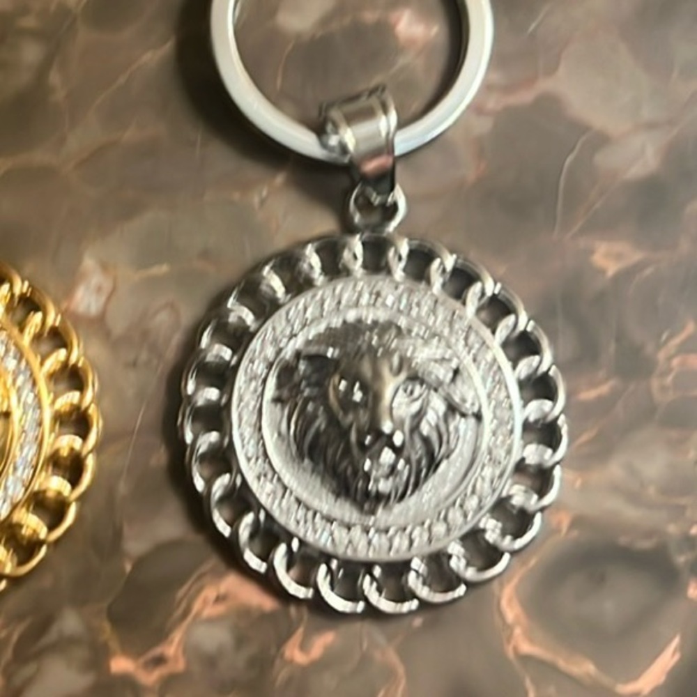 Steel Lion Medallion Bag Charm